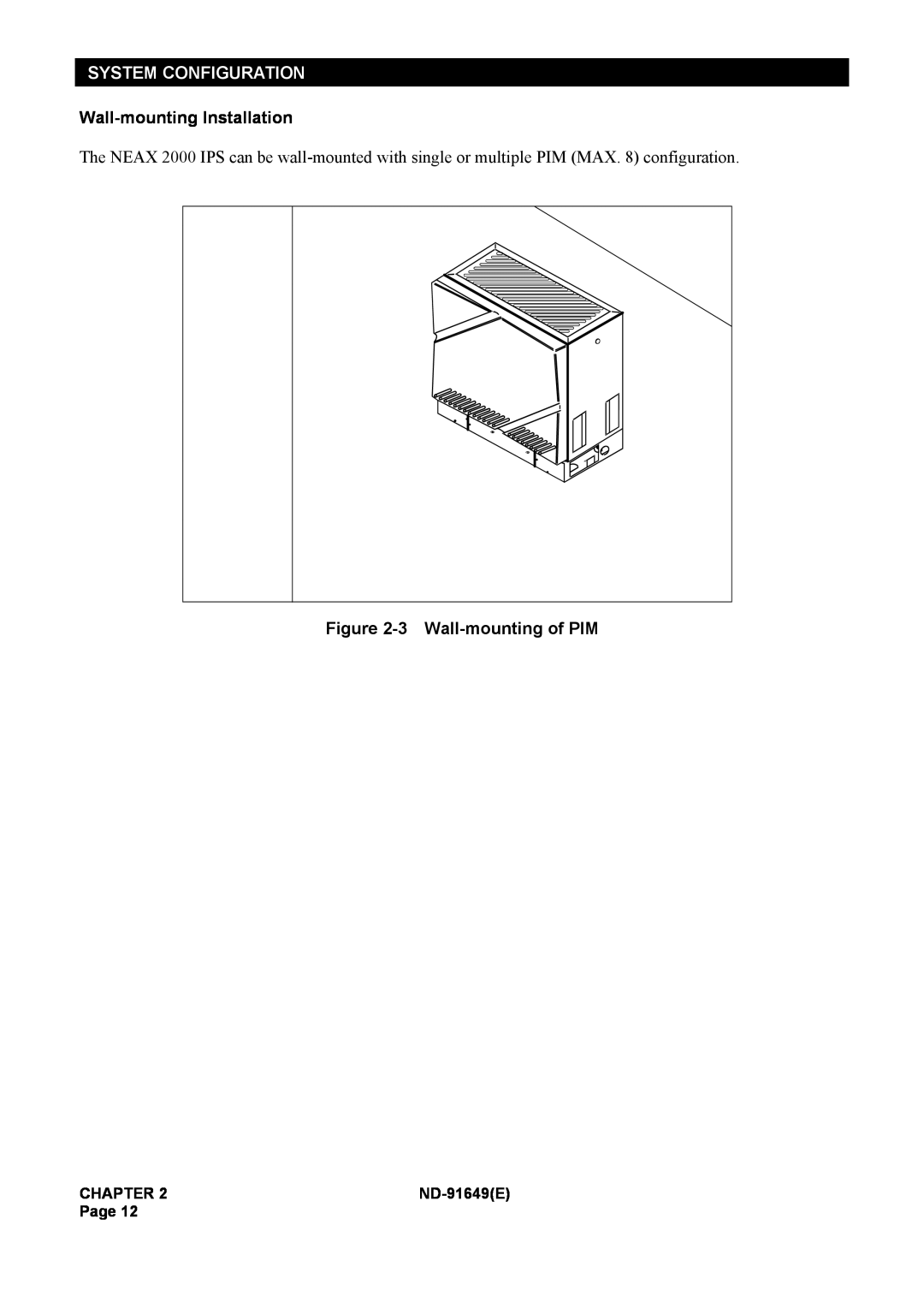 NEC manual System Configuration, Wall-mounting Installation, 3 Wall-mounting of PIM, Chapter, ND-91649E, Page 