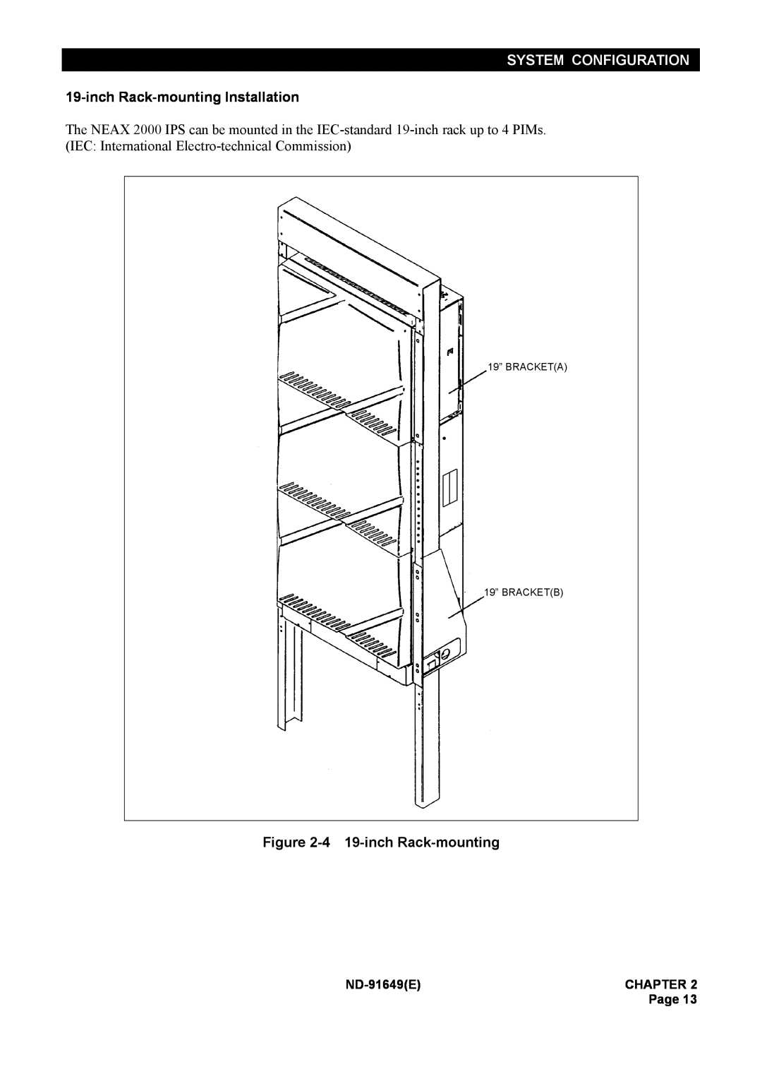NEC manual System Configuration, inch Rack-mounting Installation, 4 19-inch Rack-mounting, ND-91649E, Chapter, Page 