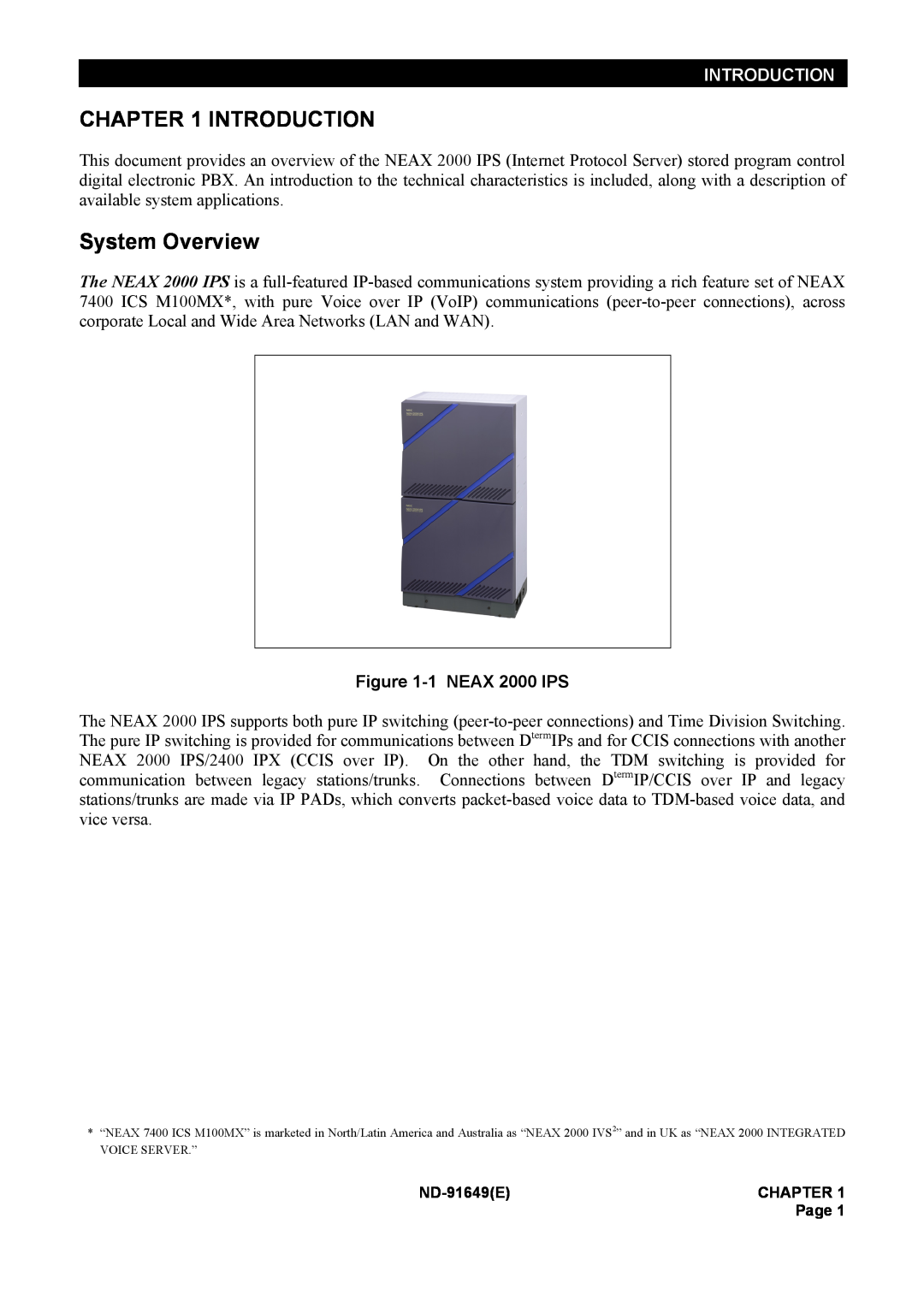 NEC ND-91649 manual Introduction, System Overview, 1 NEAX 2000 IPS 