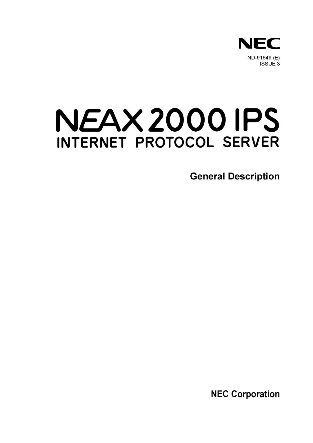 NEC ND-91649 manual General Description NEC Corporation 