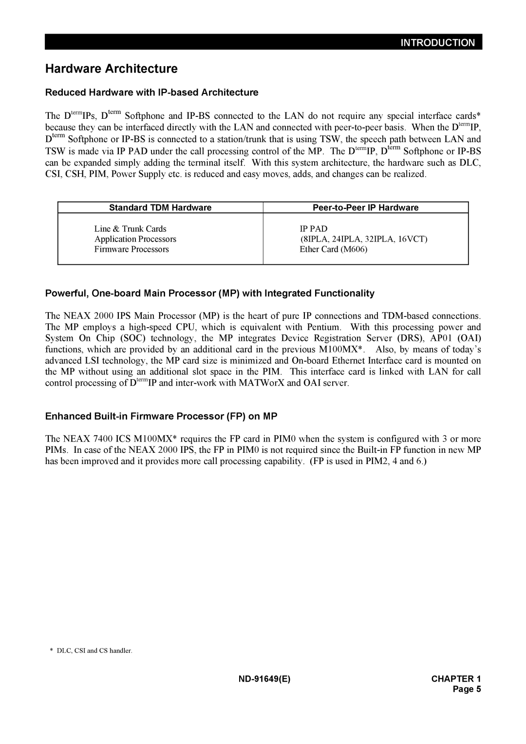 NEC ND-91649 manual Hardware Architecture, Reduced Hardware with IP-based Architecture 