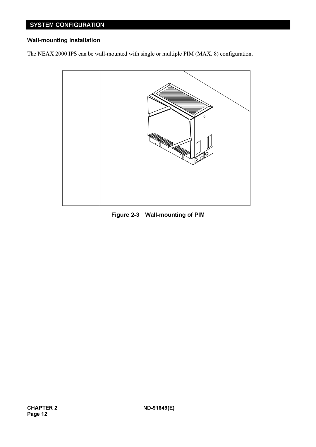 NEC ND-91649 manual Wall-mounting Installation, Wall-mounting of PIM 