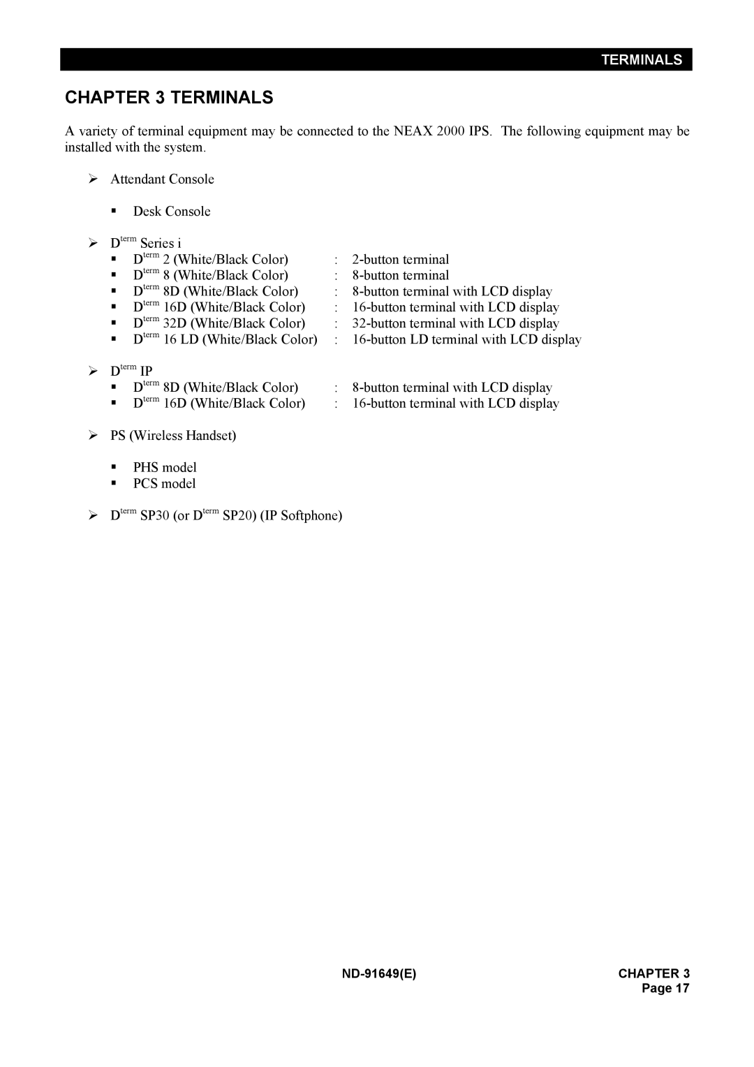 NEC ND-91649 manual Terminals 