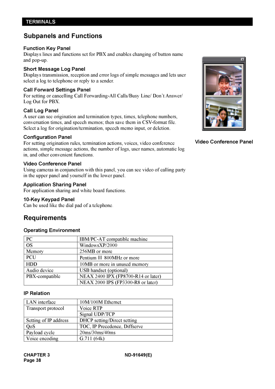 NEC ND-91649 manual Subpanels and Functions, Requirements 