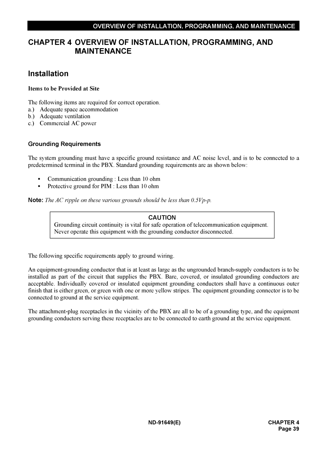 NEC ND-91649 manual Installation, Grounding Requirements 