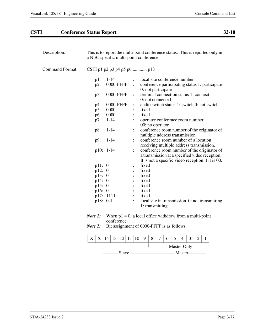 NEC NDA-24233 manual Csti, Conference Status Report 32-10 