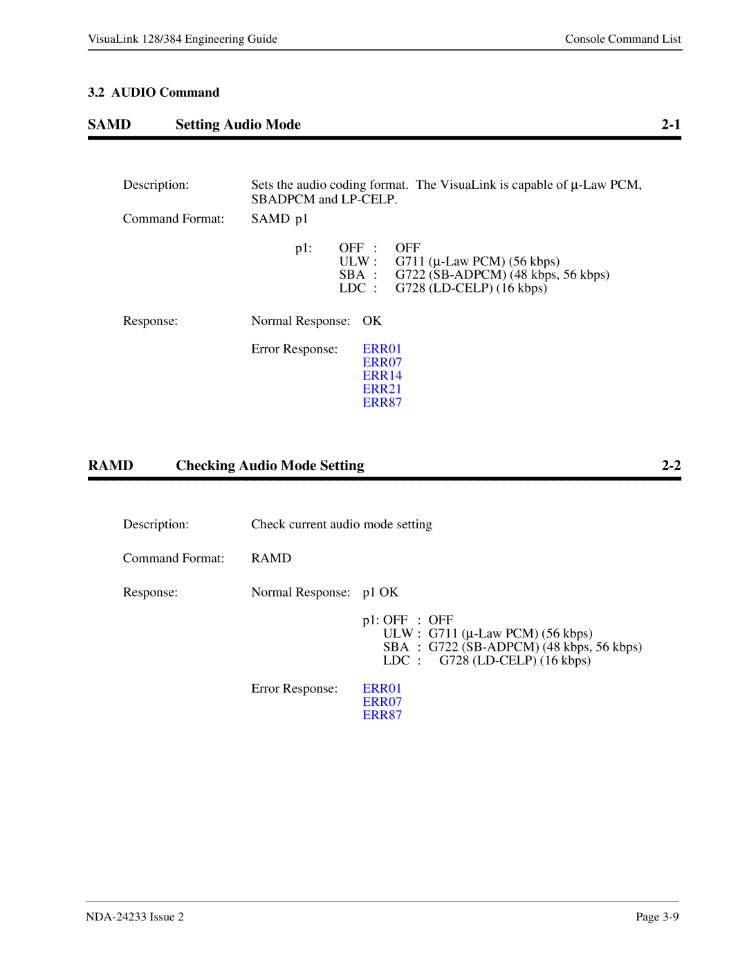 NEC NDA-24233 manual Samd, Setting Audio Mode, Ramd, Checking Audio Mode Setting 