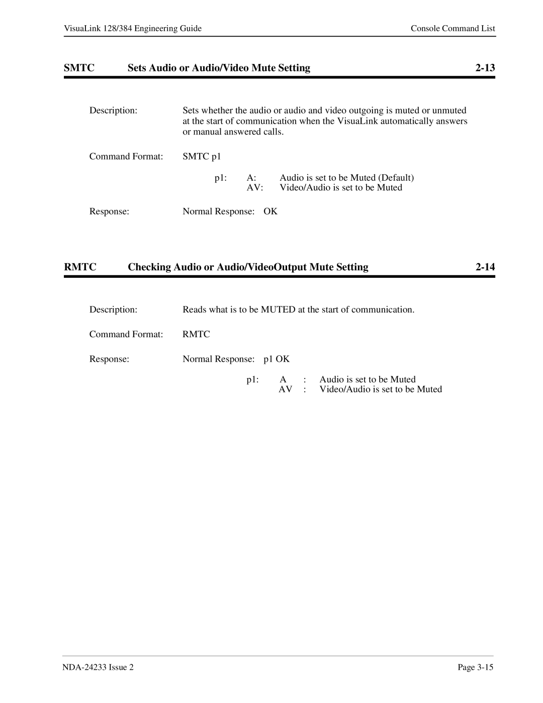 NEC NDA-24233 manual Smtc, Sets Audio or Audio/Video Mute Setting, Rmtc 