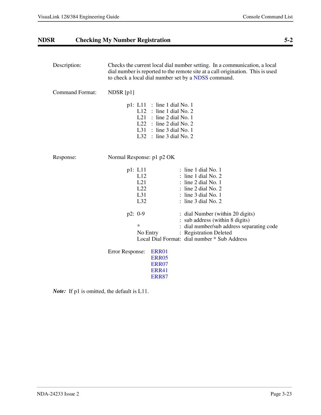 NEC NDA-24233 manual Ndsr, Checking My Number Registration 