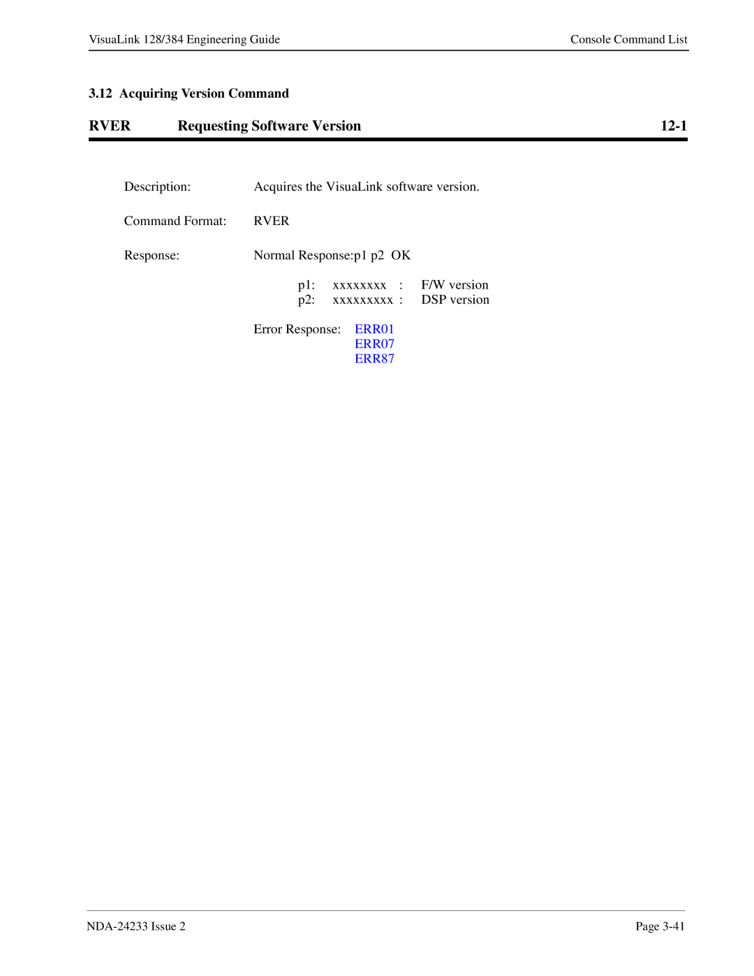 NEC NDA-24233 manual Rver, Requesting Software Version 12-1 