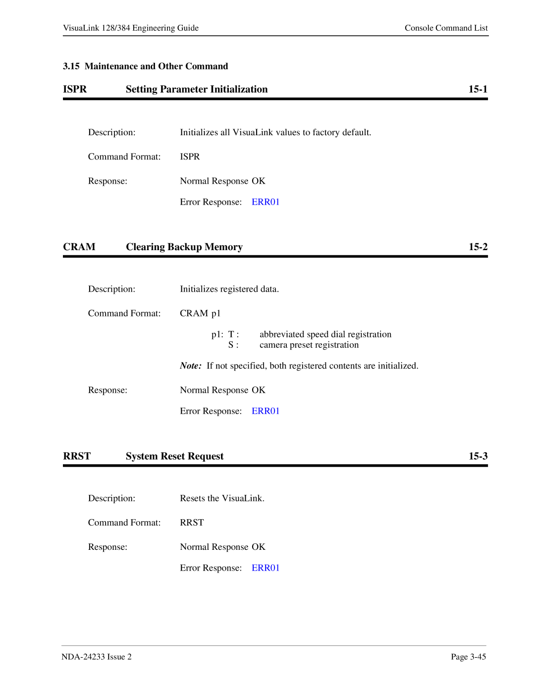 NEC NDA-24233 manual Ispr, Cram, Rrst 