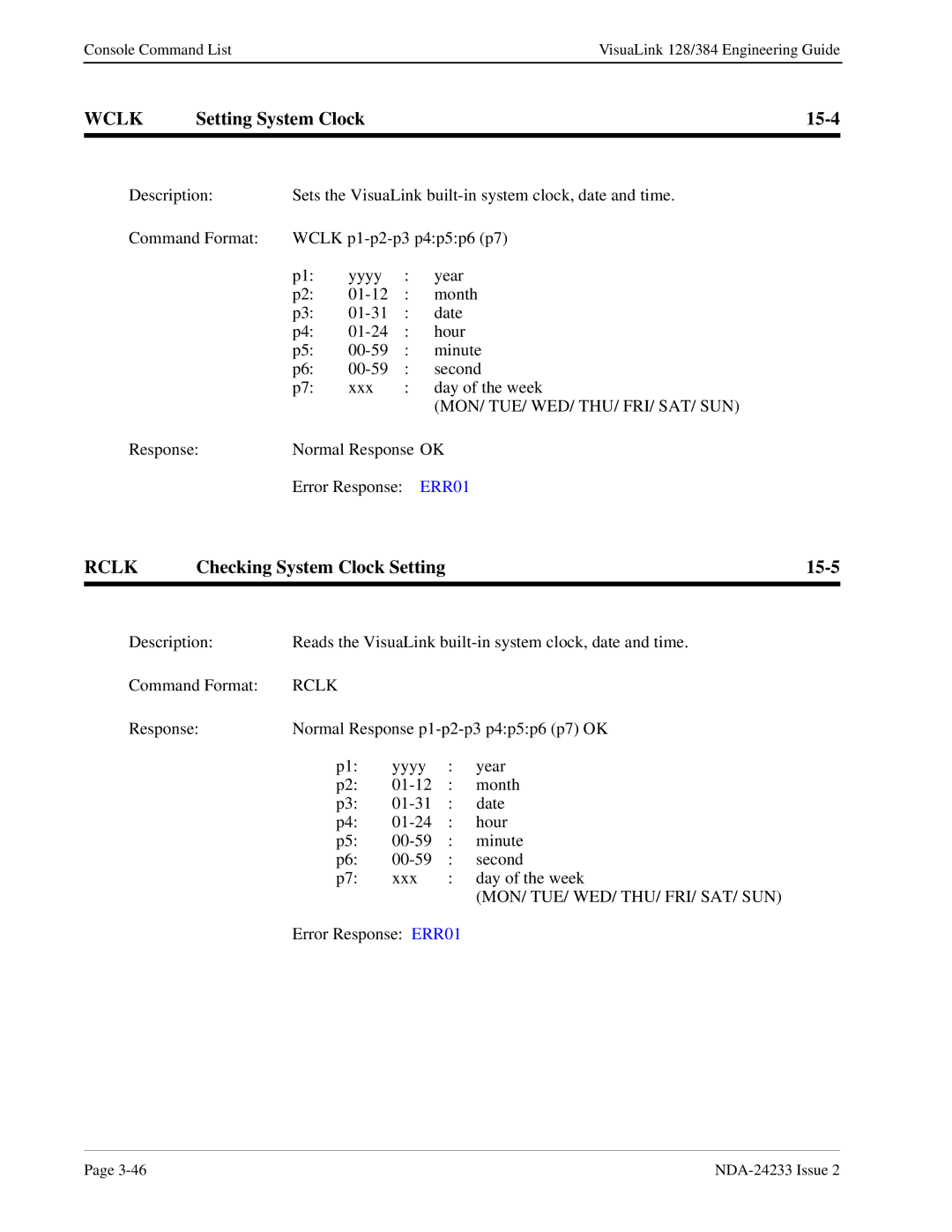 NEC NDA-24233 manual Wclk, Setting System Clock 15-4, Rclk, Checking System Clock Setting 15-5 