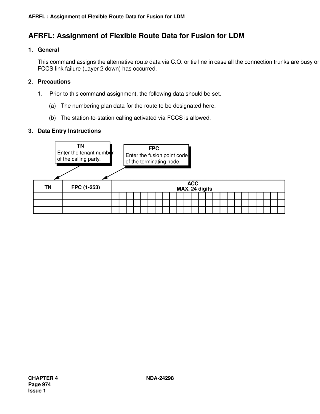 NEC NDA-24298 manual Afrfl Assignment of Flexible Route Data for Fusion for LDM, Fpc 