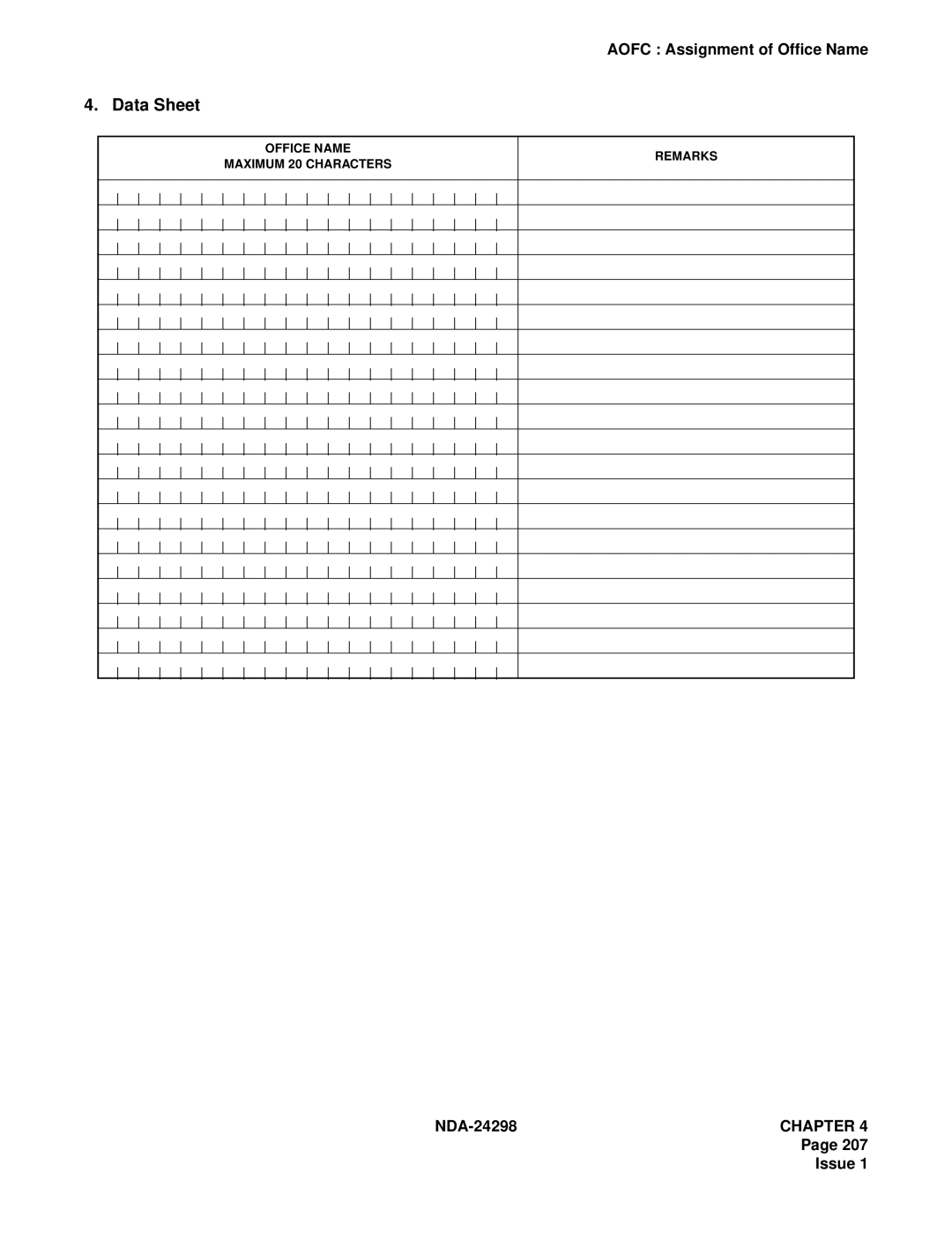 NEC NDA-24298 manual Office Name Maximum 20 Characters Remarks 