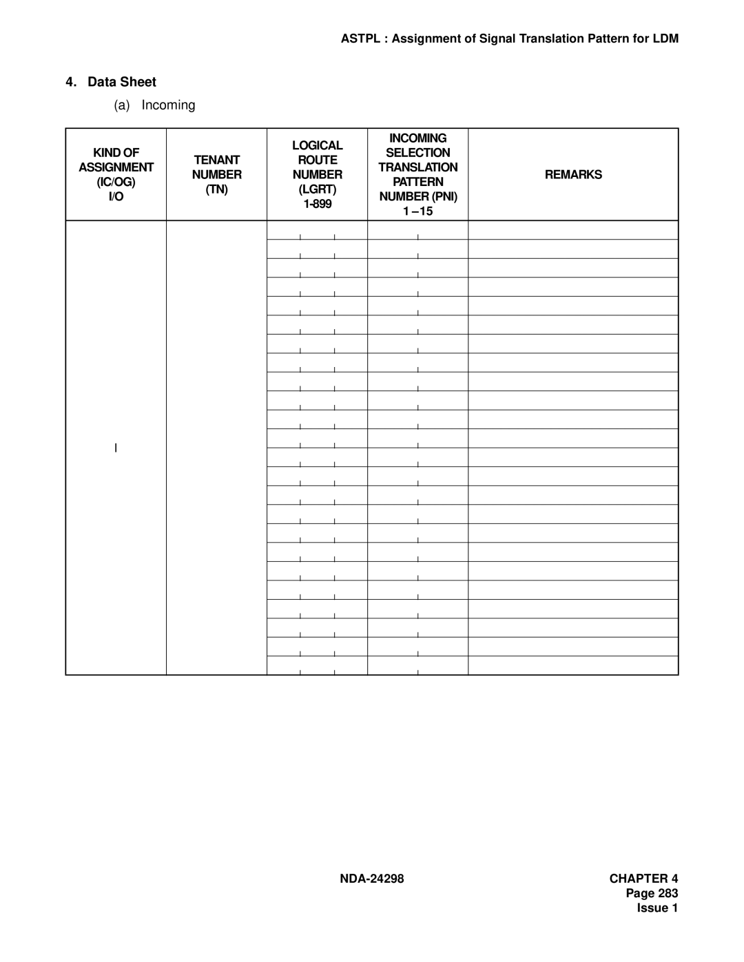 NEC NDA-24298 manual Incoming, Number Remarks 