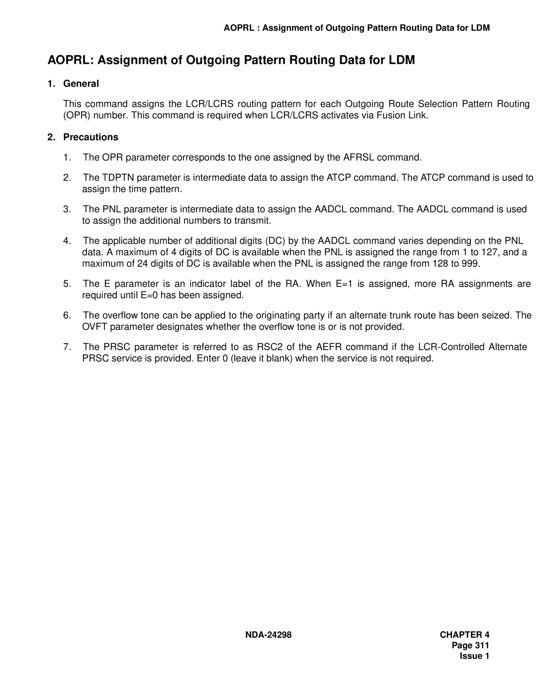 NEC NDA-24298 manual Aoprl Assignment of Outgoing Pattern Routing Data for LDM 