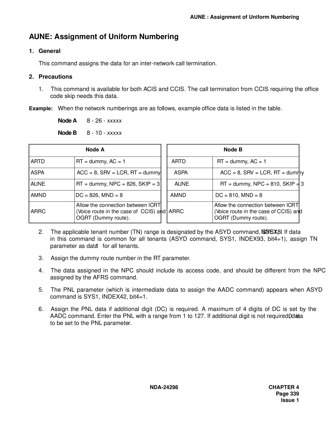 NEC NDA-24298 manual Aune Assignment of Uniform Numbering, Node a, Node B 