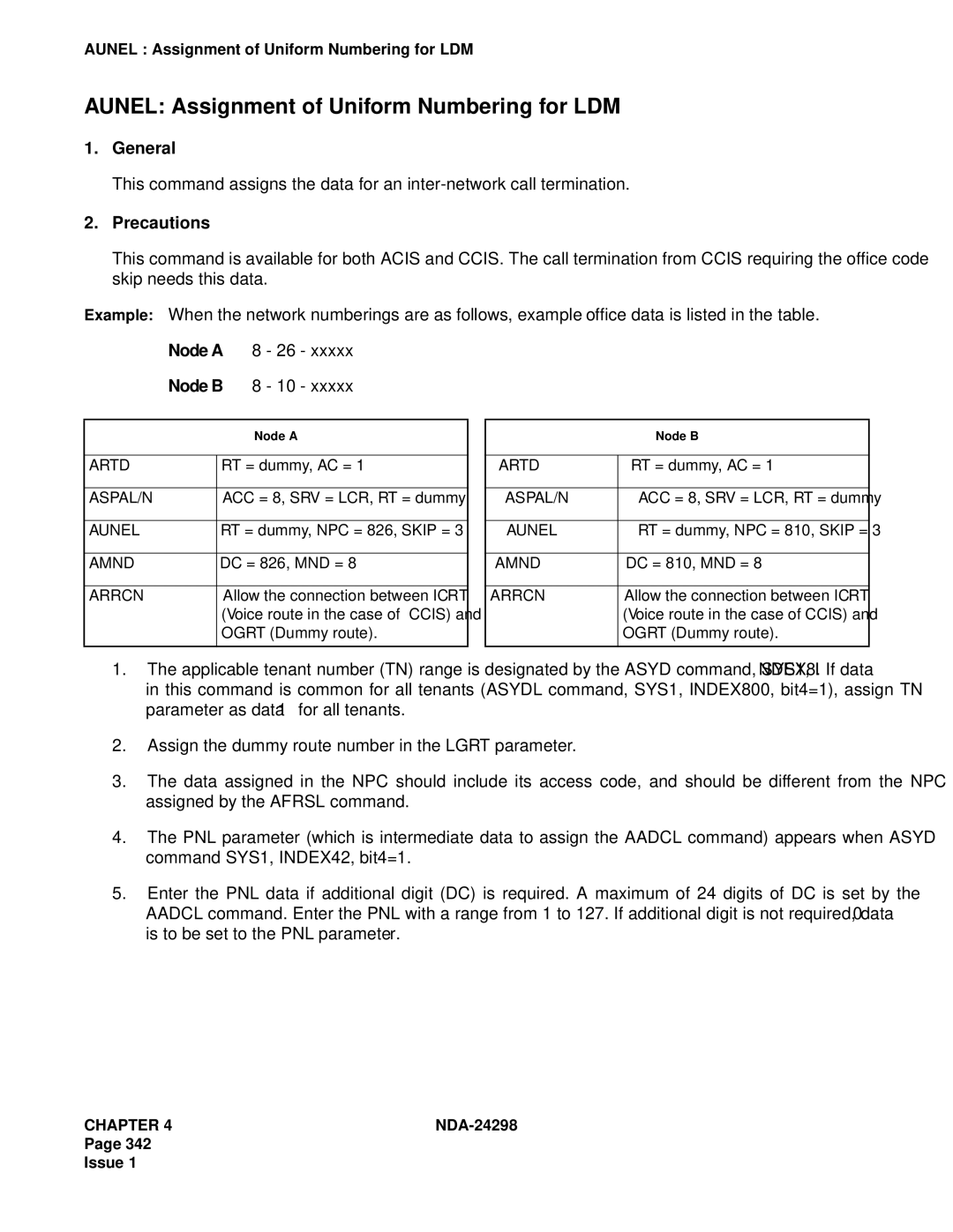 NEC NDA-24298 manual Aunel Assignment of Uniform Numbering for LDM, Aspal/N, Arrcn 