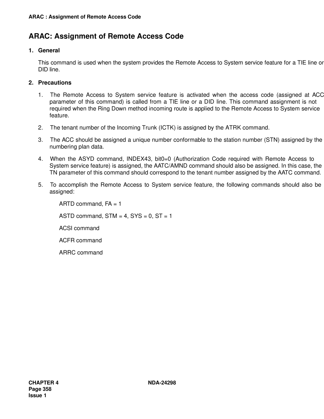 NEC NDA-24298 manual Arac Assignment of Remote Access Code 