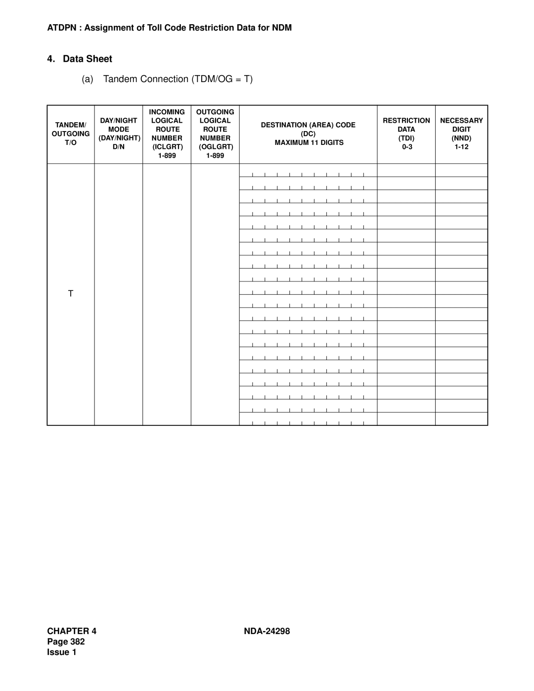 NEC NDA-24298 manual Tandem Connection TDM/OG = T 