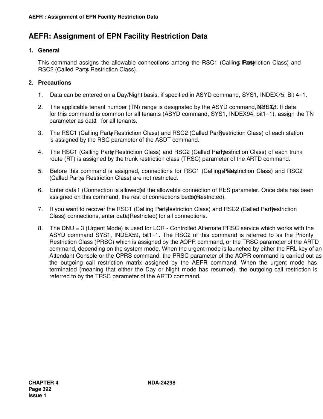 NEC NDA-24298 manual Aefr Assignment of EPN Facility Restriction Data 