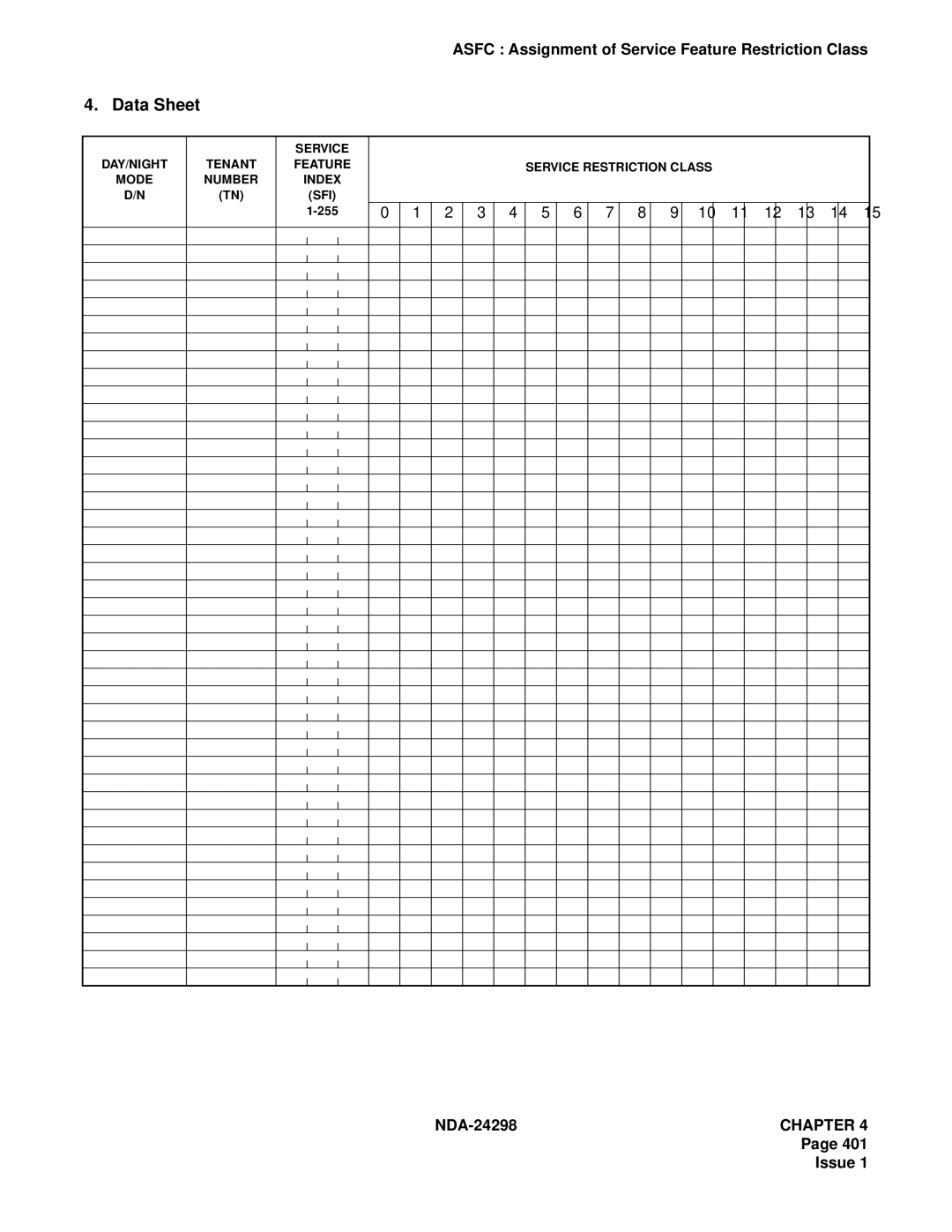 NEC NDA-24298 manual DAY/NIGHT Mode Tenant Number TN Service Feature Index SFI 