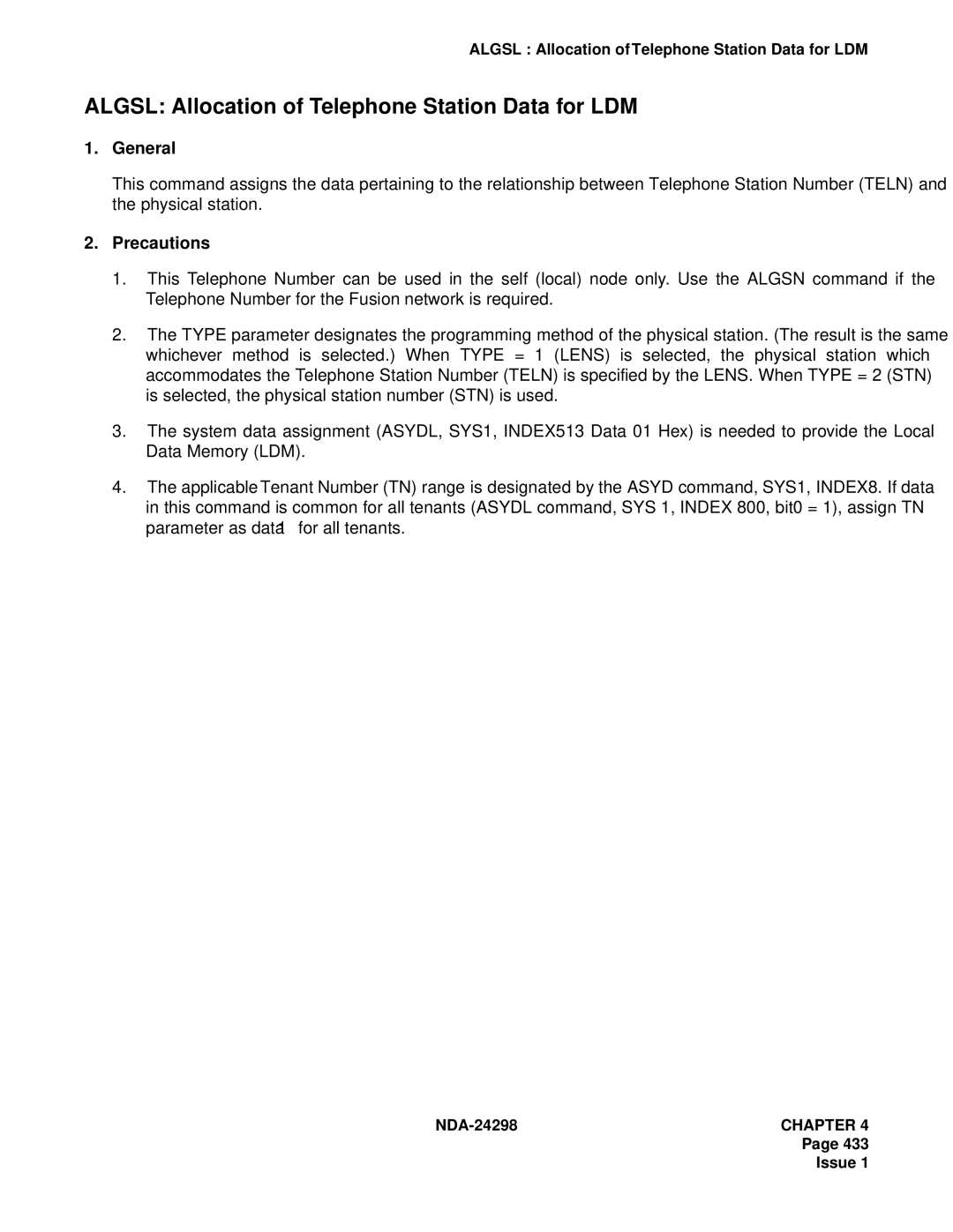 NEC NDA-24298 manual Algsl Allocation of Telephone Station Data for LDM 