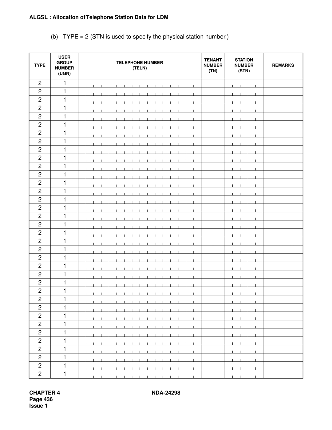 NEC NDA-24298 manual Type = 2 STN is used to specify the physical station number 