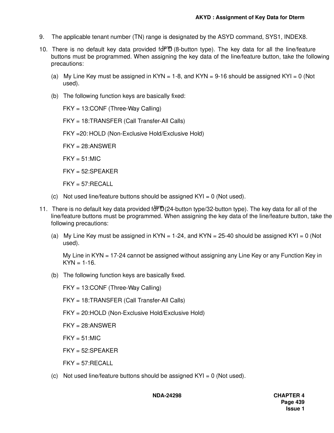 NEC NDA-24298 manual FKY = 52SPEAKER FKY = 57RECALL 