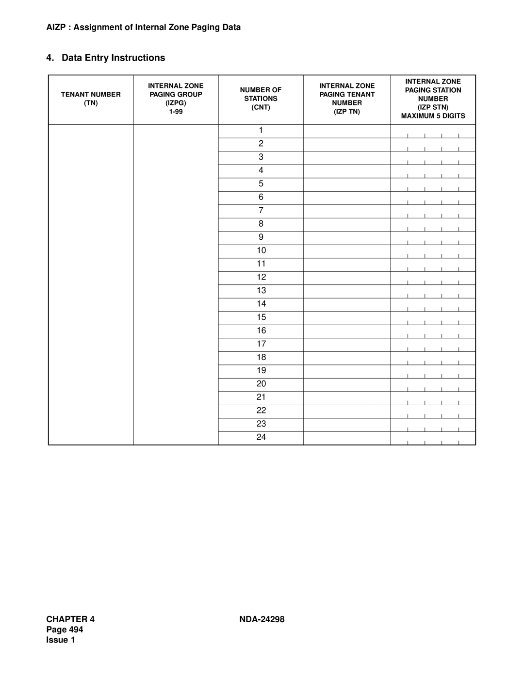 NEC NDA-24298 manual Internal Zone Number 