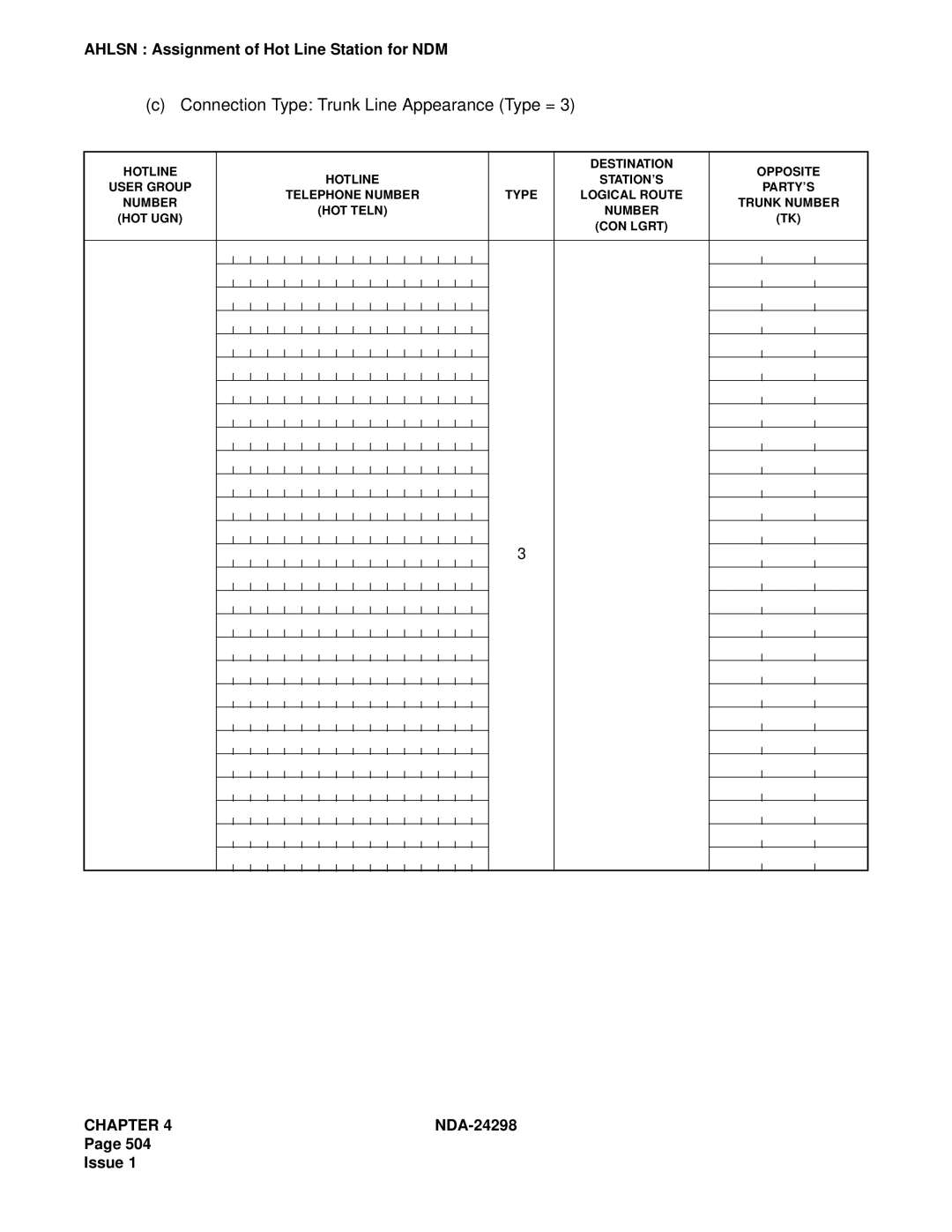 NEC NDA-24298 manual Connection Type Trunk Line Appearance Type = 