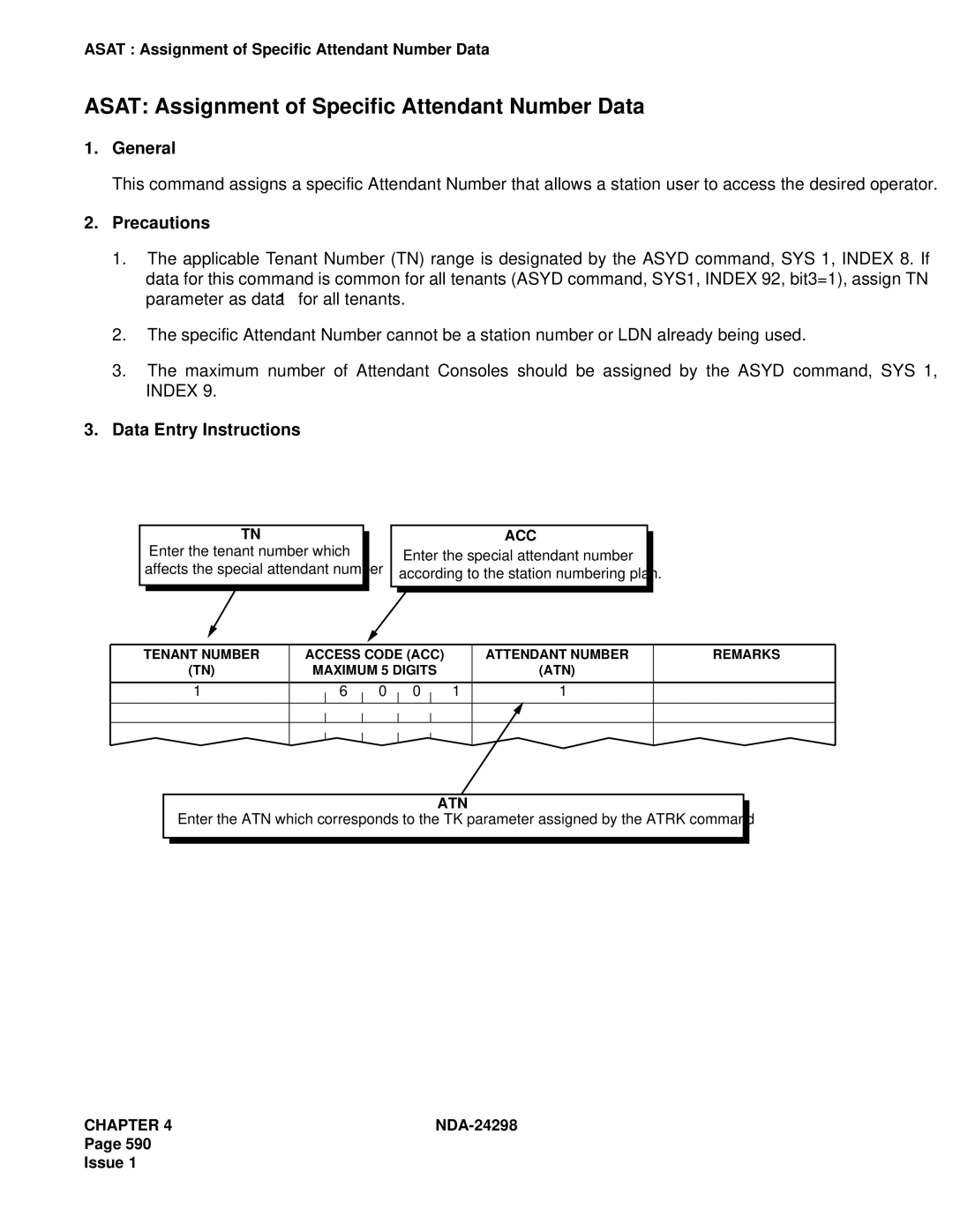 NEC NDA-24298 manual Asat Assignment of Specific Attendant Number Data 