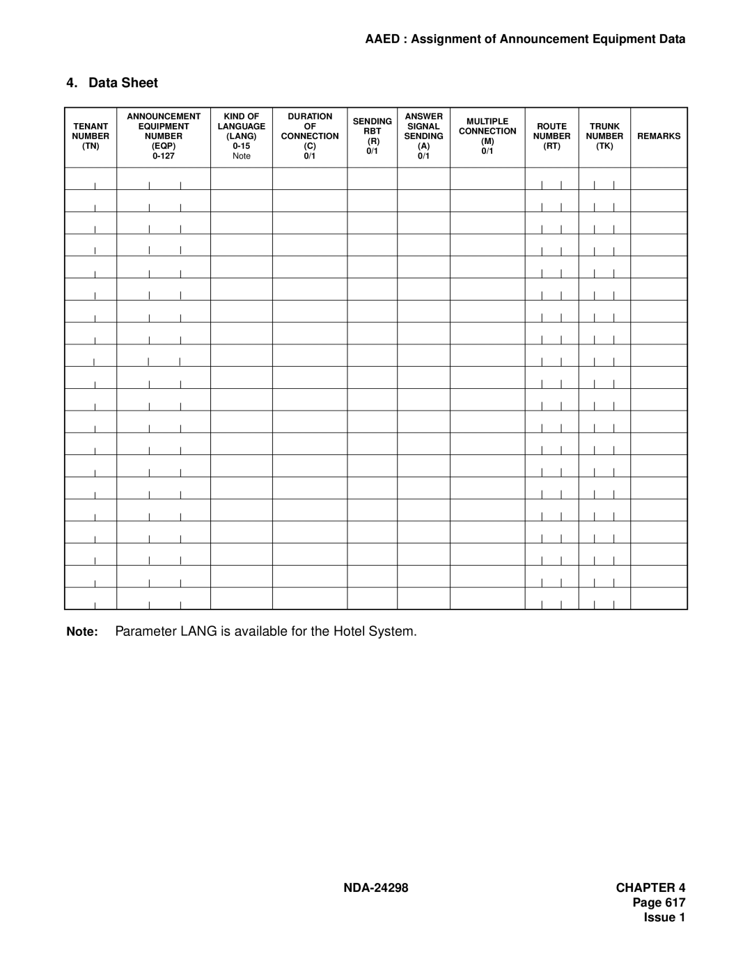 NEC NDA-24298 manual Tenant Number TN Announcement Equipment EQP 