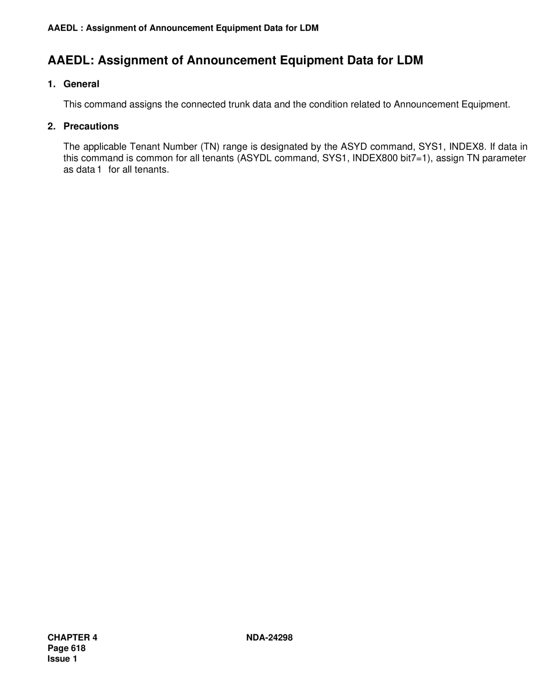 NEC NDA-24298 manual Aaedl Assignment of Announcement Equipment Data for LDM 