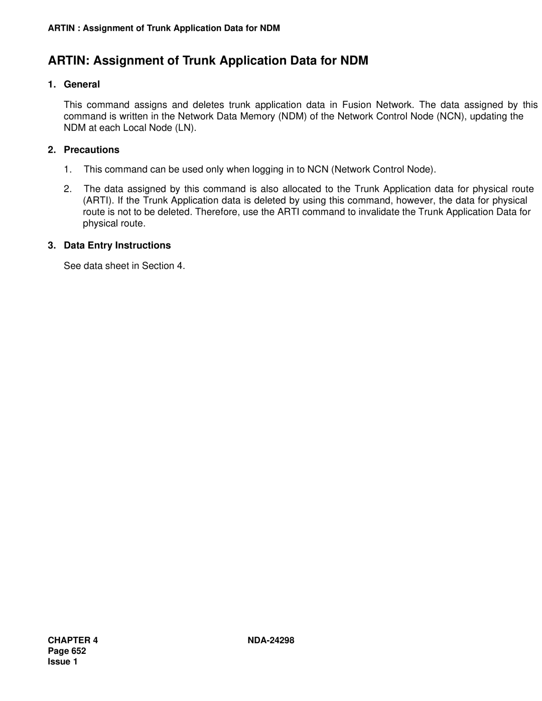 NEC NDA-24298 manual Artin Assignment of Trunk Application Data for NDM 