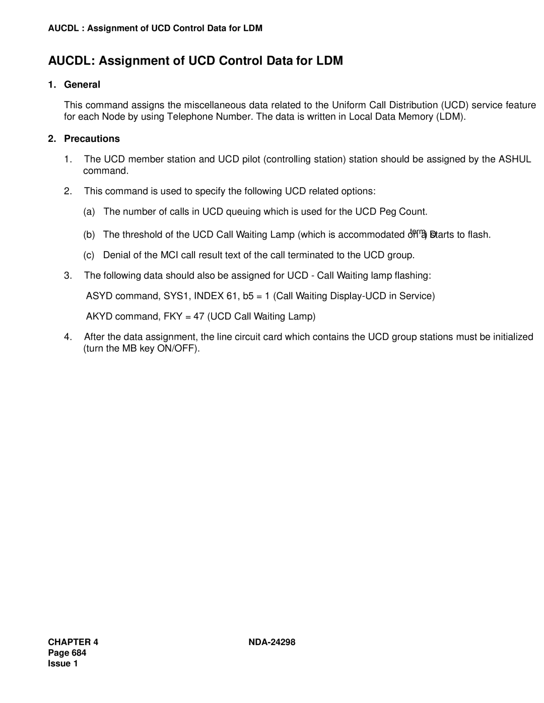 NEC NDA-24298 manual Aucdl Assignment of UCD Control Data for LDM 