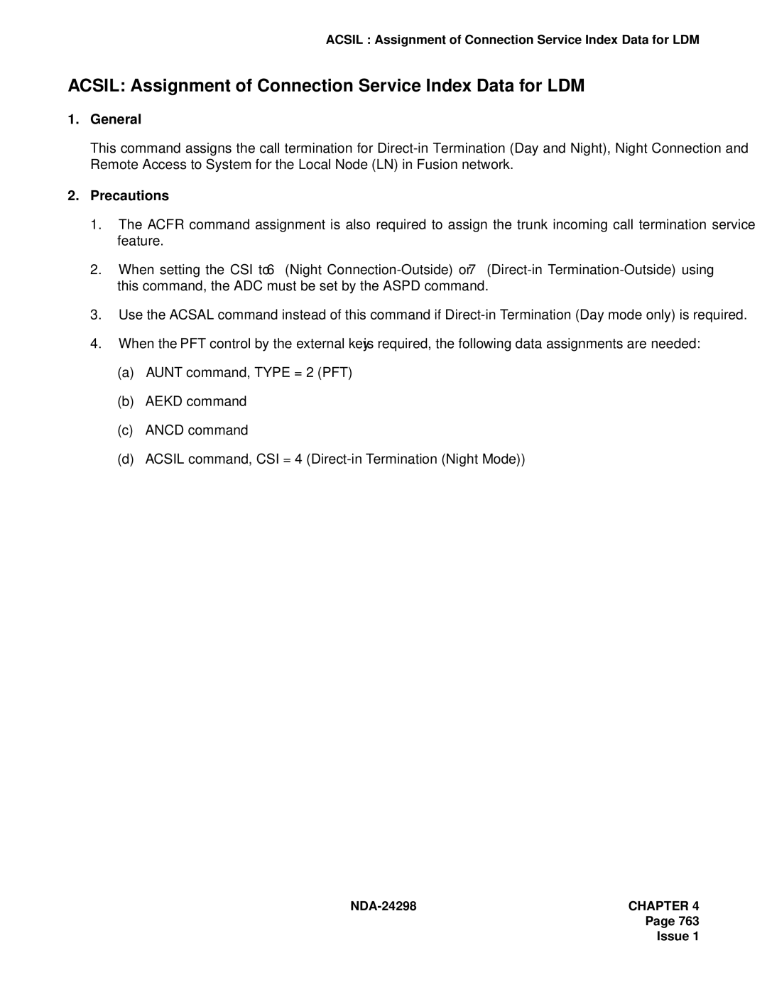NEC NDA-24298 manual Acsil Assignment of Connection Service Index Data for LDM 
