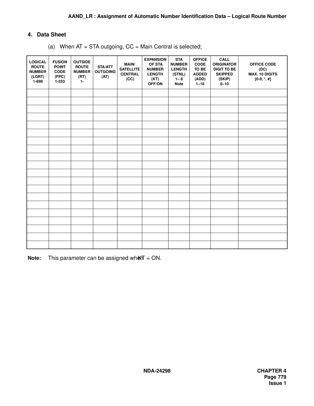 NEC NDA-24298 manual When AT = STA outgoing, CC = Main Central is selected 