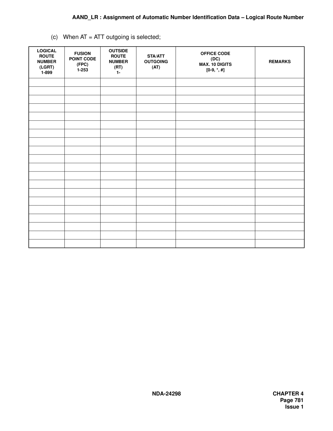 NEC NDA-24298 manual When AT = ATT outgoing is selected 