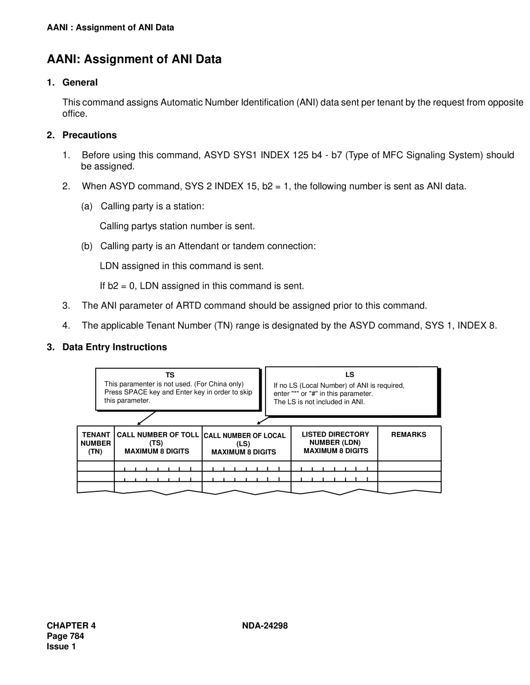 NEC NDA-24298 manual Aani Assignment of ANI Data 
