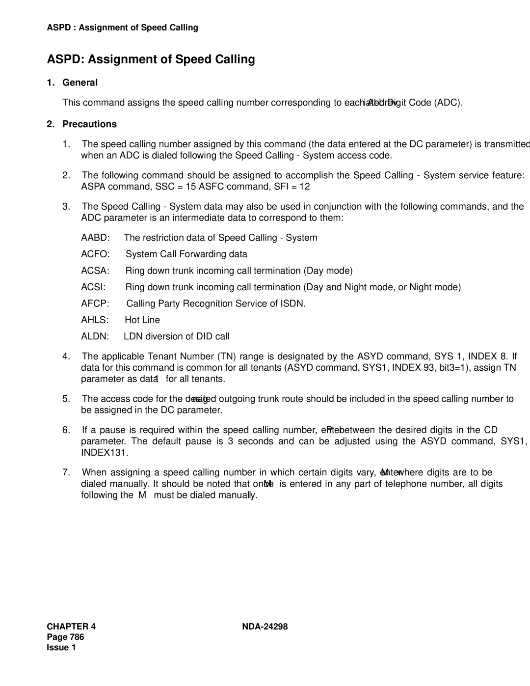 NEC NDA-24298 manual Aspd Assignment of Speed Calling 