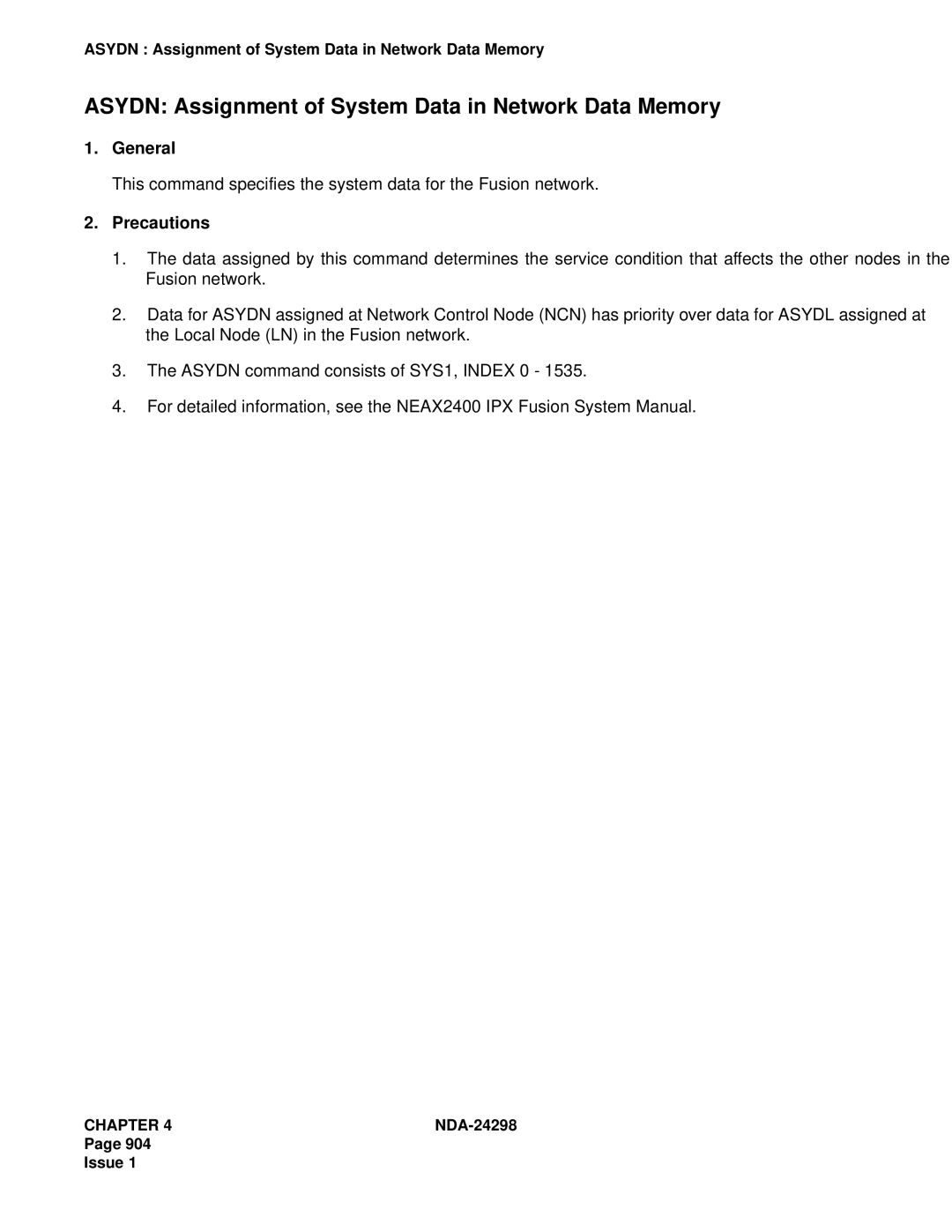 NEC NDA-24298 manual Asydn Assignment of System Data in Network Data Memory 