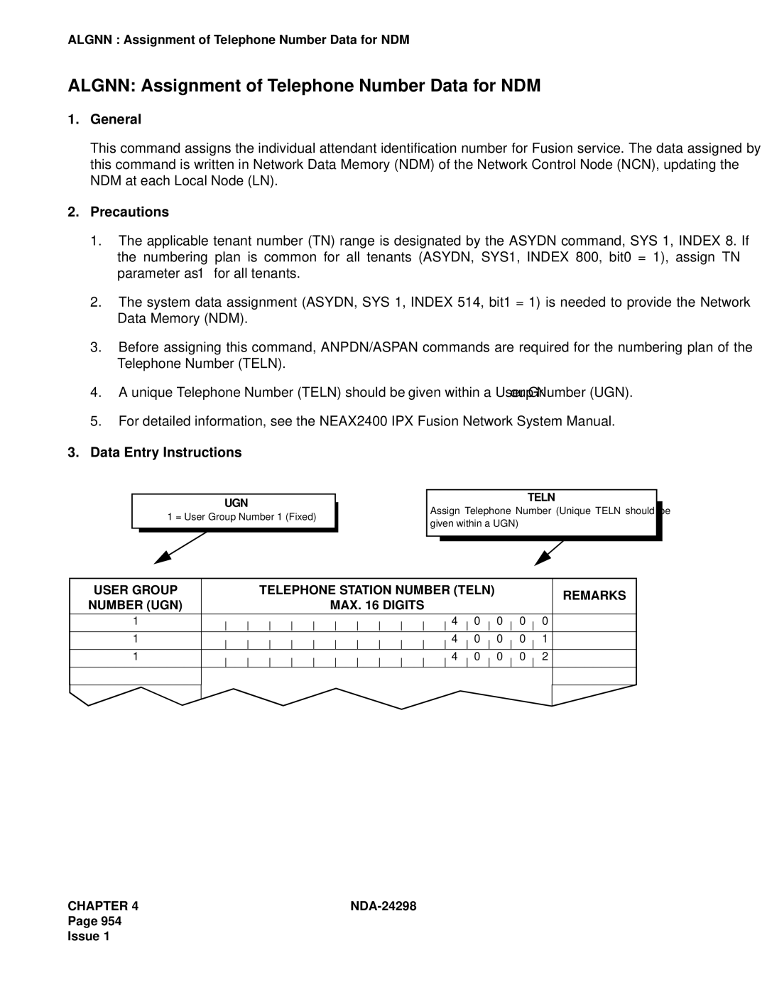 NEC NDA-24298 manual Algnn Assignment of Telephone Number Data for NDM 