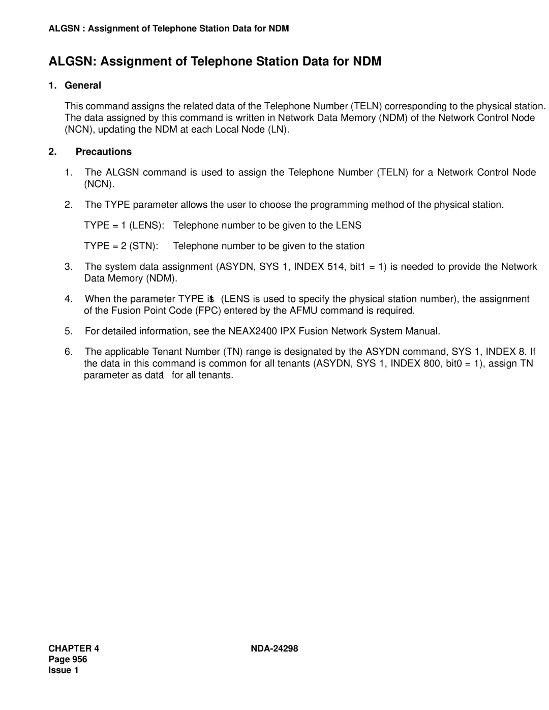 NEC NDA-24298 manual Algsn Assignment of Telephone Station Data for NDM 