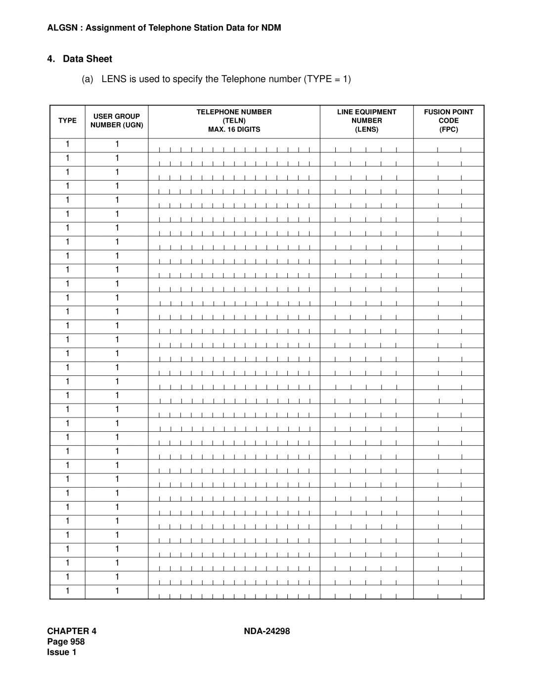 NEC manual Lens is used to specify the Telephone number Type =, NDA-24298 Issue 