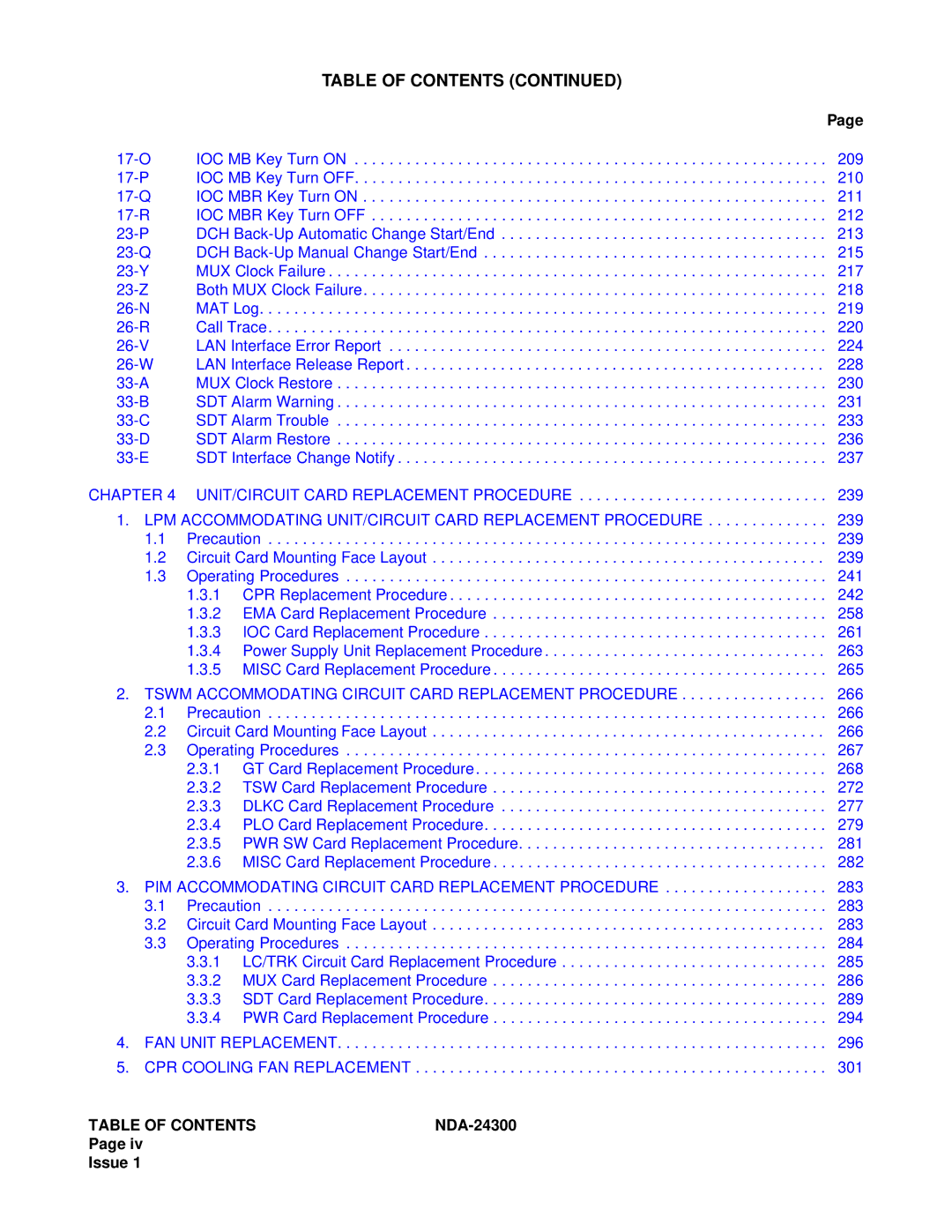 NEC NDA-24300 manual LPM Accommodating UNIT/CIRCUIT Card Replacement Procedure, Table of Contents 