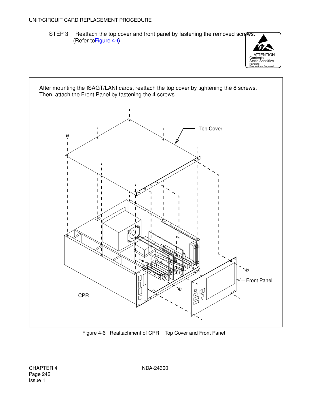 NEC NDA-24300 manual Reattachment of CPR Top Cover and Front Panel 