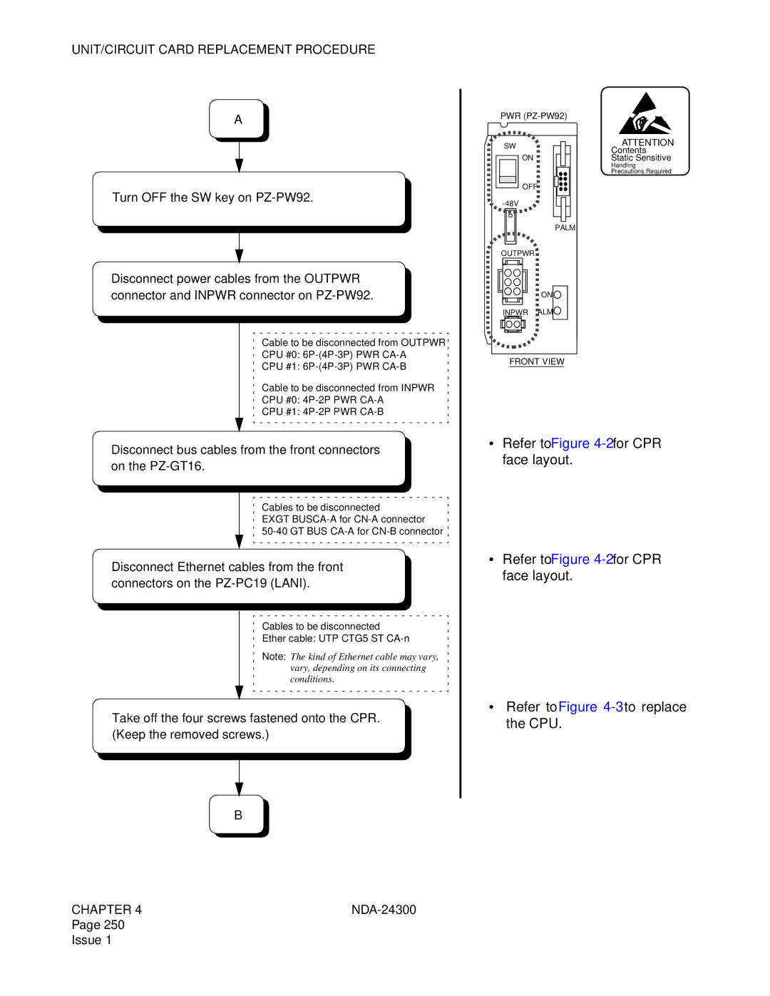 NEC NDA-24300 manual Refer to -2for CPR face layout Refer to -3to replace the CPU 