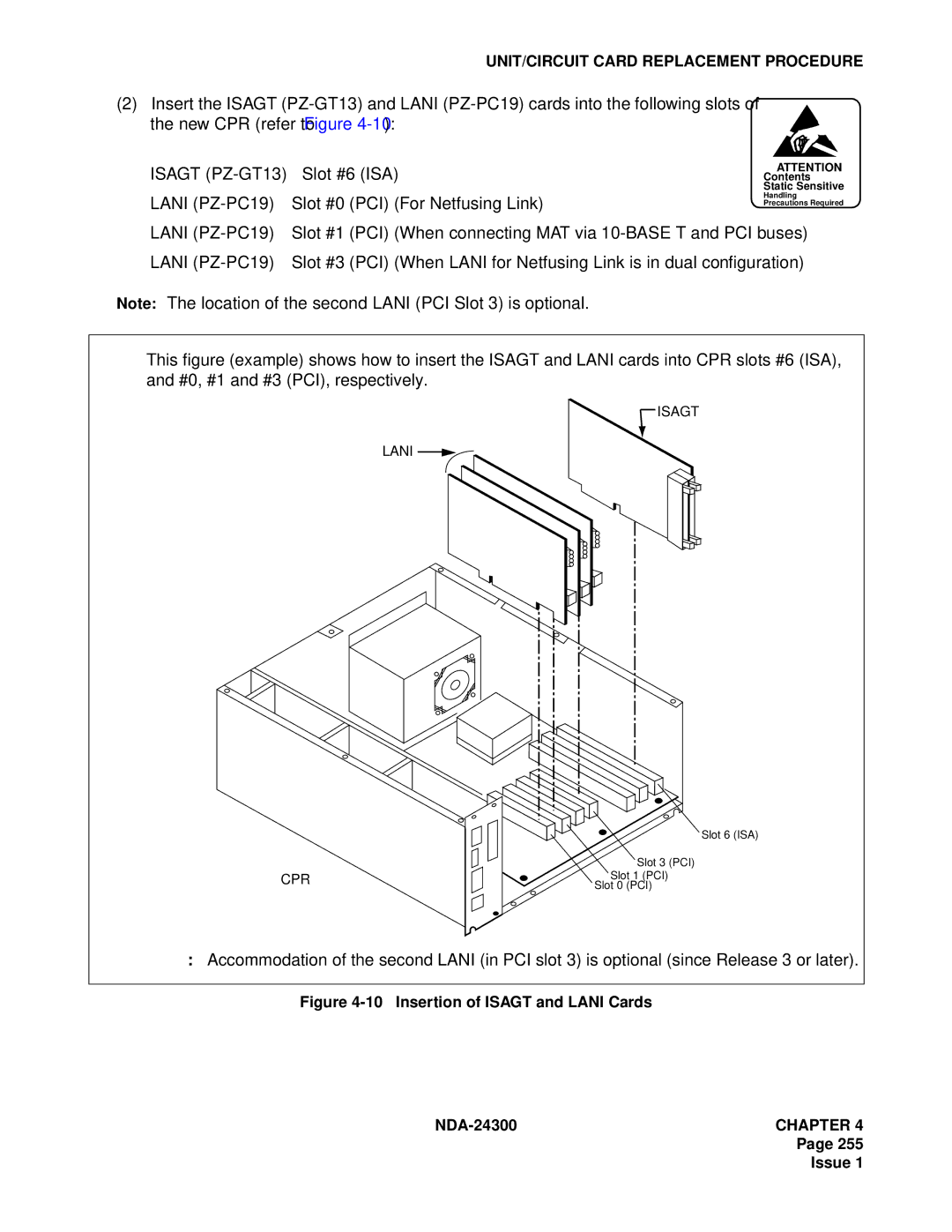 NEC NDA-24300 manual Insertion of Isagt and Lani Cards 