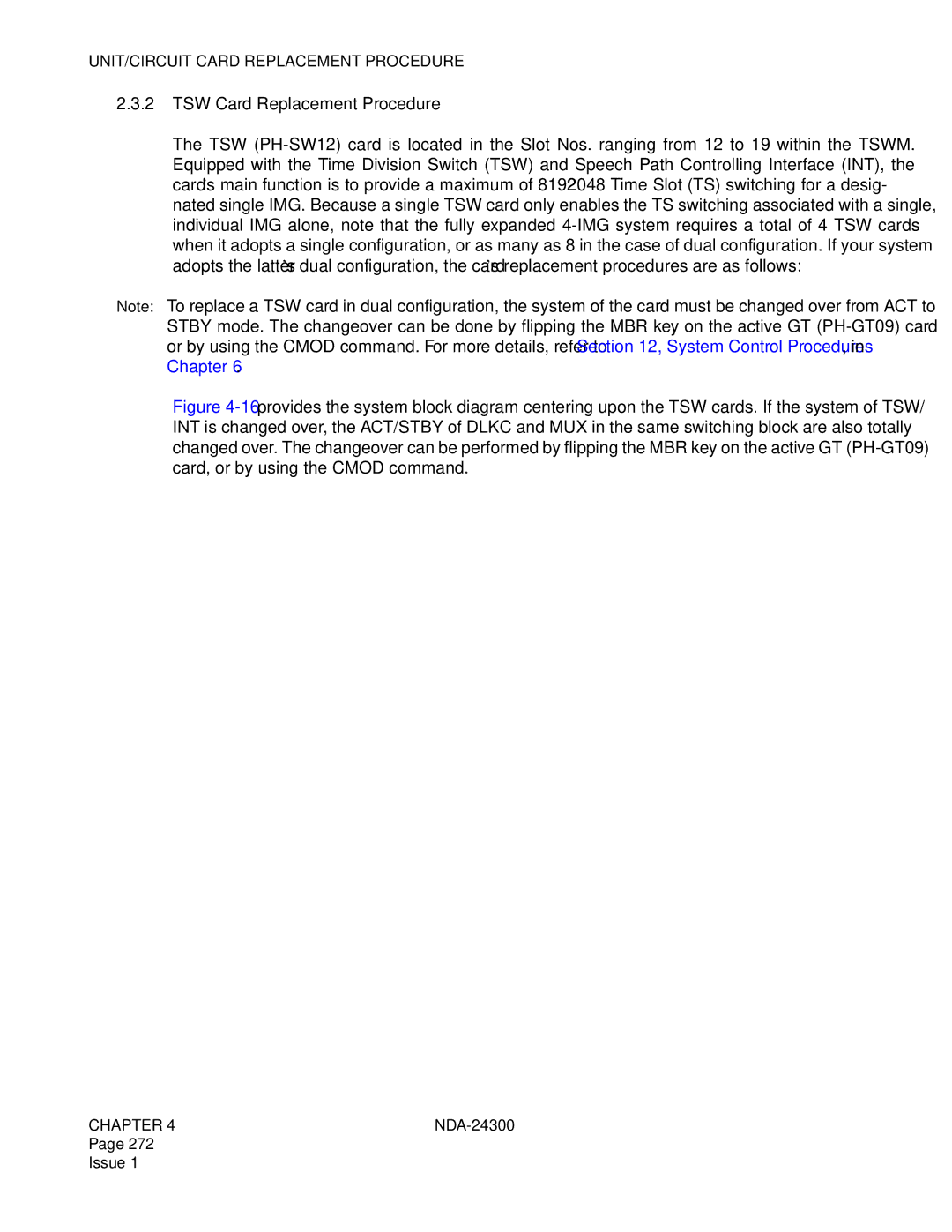 NEC NDA-24300 manual TSW Card Replacement Procedure 